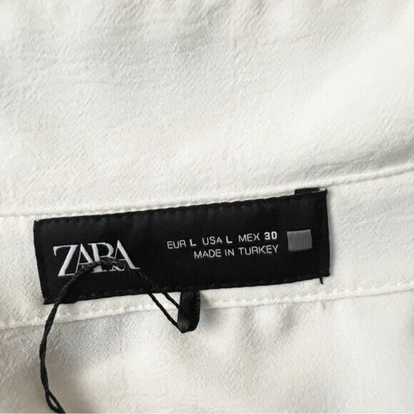 Zara White Pearl Lapel Crepe Shirt NWT Size L • Hidden Buttons • Elegant Blouse - Picture 9 of 9